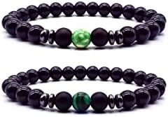 Inenimartj Anklets obsidian negru pentru femei pentru bărbați, 2pcs brățară reglabilă Glena de piatră naturală Yoga Beads