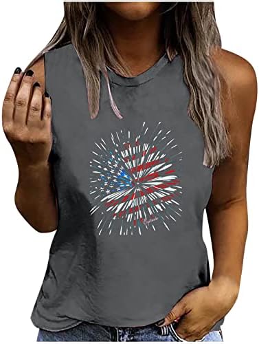 4 iulie topuri pentru rezervor pentru femei tricouri casual independență Ziua SUA Flag Print Crewneck fără mâneci tricouri