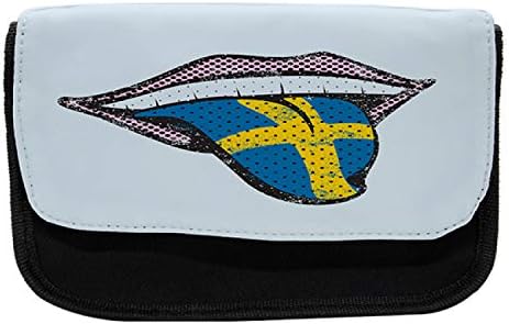 Carcasă de creion suedez lunarabil, buze de limbă cu steag de artă pop, pungă de creion cu stilou din țesătură cu fermoar dublu,