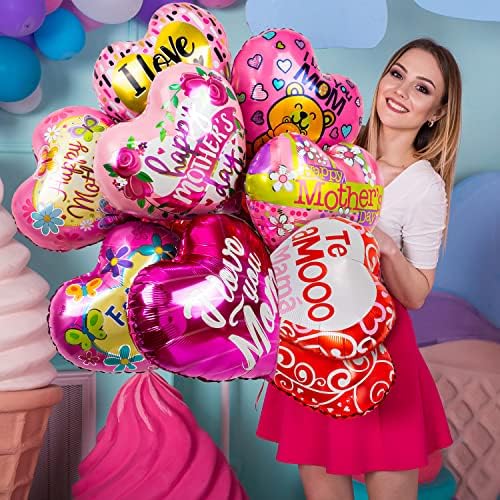 Baloane din folie de Ziua Mamei, 24 buc Baloane Premium de Ziua Mamei Fericite, dimensiuni mari cele mai bune baloane de inimă