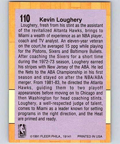 1991-92 Seria Fleer 1 Baschet 110 Kevin Loughery Miami Heat Co Card de tranzacționare NBA oficial NBA