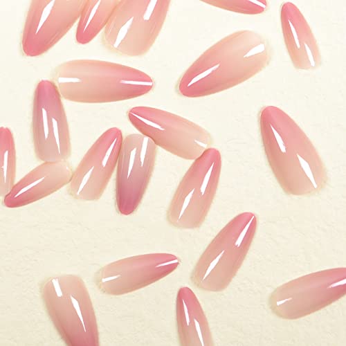 JaoZuyard Gradient roz Apăsați pe unghii migdale Mediu unghii false Franceză acrilice unghii False artificiale capac complet