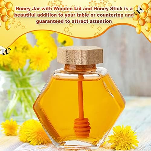 Sunnyray 8 buc 220 ml borcane de miere din sticlă cu carul Borcane hexagonale cu oală de miere dozator de miere din sticlă