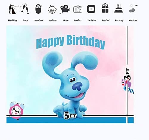 Albastru câine indiciu fundal pentru petreceri aniversare 5x3ft Happy Birthday fundal pentru Puppy indicii tematice partid