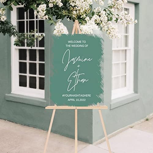 Alioyoit Mint Green Personalizat acrilic Semn de nuntă Modern Welcome Welcome Sign Sign Clear Acrilic Wedding Ceremony Sign