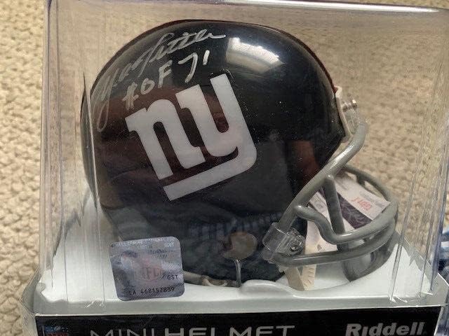 Y. A. Tittle mână semnat New York Giants Mini casca Hof 71 inscripție JSA-autografe NFL mini căști