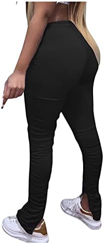 Pantaloni de yoga pentru femei cu buzunare plus pantaloni cu picioare largi de dimensiuni Legguri stivuite sexy, ruched split