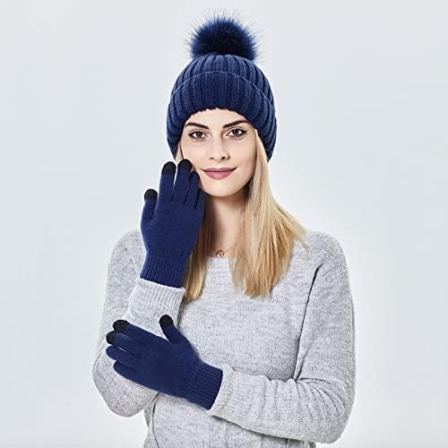 Manșetă moale de iarnă ski cald cald cu mănuși calde pentru femei tricotate pălărie pălărie groasă de baseball șapcă de baseball