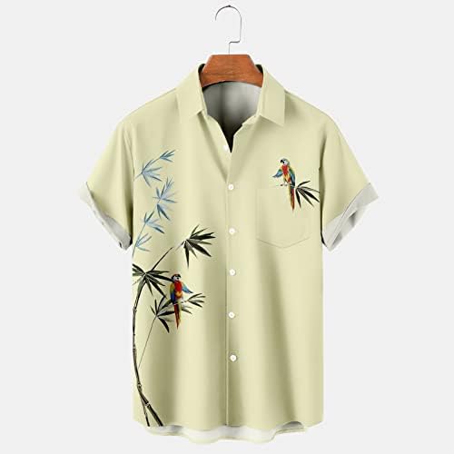 2023 bărbați Noi simplu Hawaiian papagal imprimare cămașă cu mânecă scurtă buton rever cămașă cu mânecă scurtă Top Turn Down