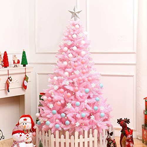Woxing Pink Pink Bushy Deluxe Artificial de Crăciun Artificial de Crăciun, Arbore de Crăciun cu fibră optică de pin, cu 1,5