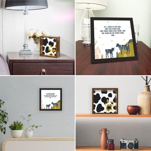 Cadouri de vacă pentru iubitorii de vacă, cadru decorativ cu cutie de umbră și bancă de piggy 6x6x2 inci, decorațiuni de vacă