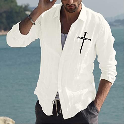 Fashion pentru bărbați casual casual bumbac și lenjerie cu tricou cu tricou mic cu imprimeu mic cămașă cu mânecă lungă set
