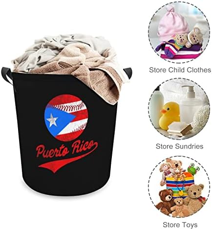 Coș de rufe cu minge de Baseball din Puerto Rico cu mânere coș de depozitare rotund pliabil pentru rufe pentru baie în dormitor