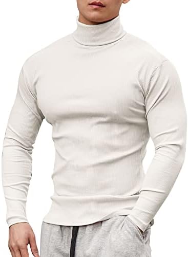 Tricouri de antrenament pentru bărbați tricotat mușchi Slim Fit elastic Turtleneck Tops Athletic Gym Sports Tricou cu mânecă