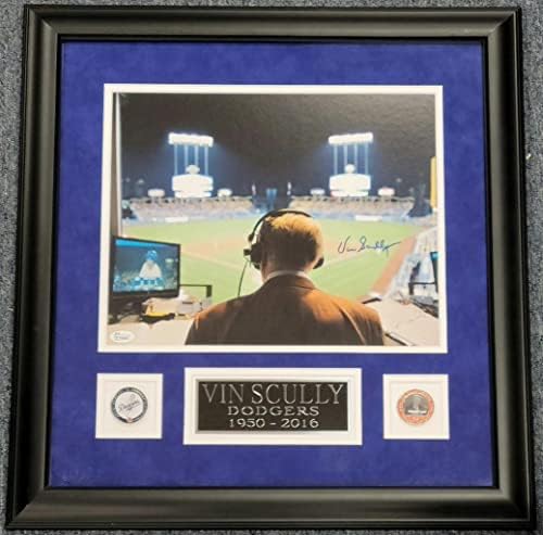 Încadrat Vin Scully a semnat 11x14 afișaj foto Dodgers Hof ~ JSA COA - Fotografii MLB autografate