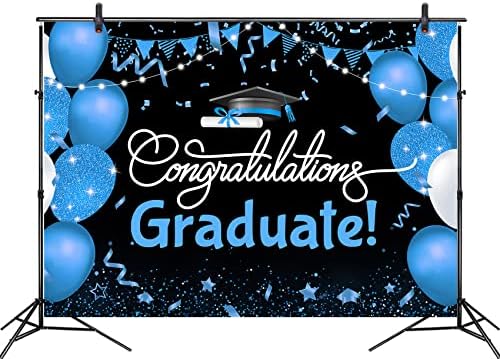 Fundal de absolvire de 9x6ft pentru fotografiere balon negru și albastru Felicitări clasa absolventă din 2023 Felicitări Grad