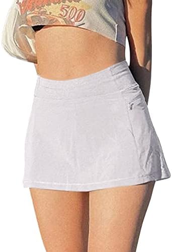 Meladyan Womens Solid High Talie O linie Mini Fustă de tenis Pantaloni scurți interiori Pocket Pocket Micro Skort Punk Streetwear