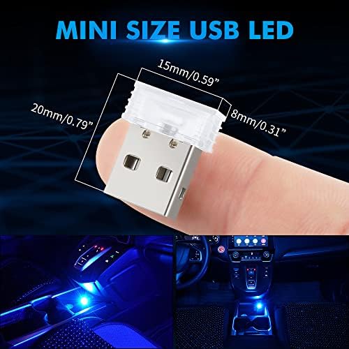 Bevinsee 3 buc Mini USB Car Light, universal portabil USB Atmosphere Light DC 5V Smart USB LED Kit de iluminat interior auto