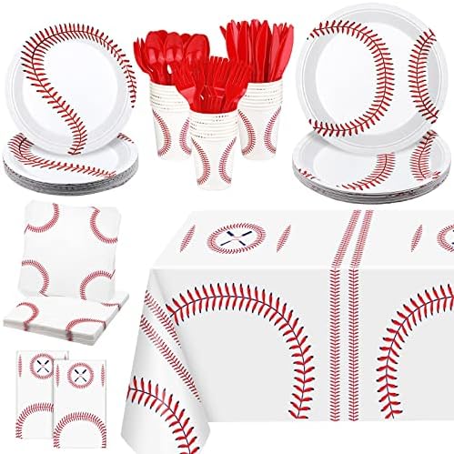 durony 242 piese baseball Party Decoratiuni includ fețe de masă din Plastic plăci de hârtie cupe Tacâmuri pentru baseball Tema