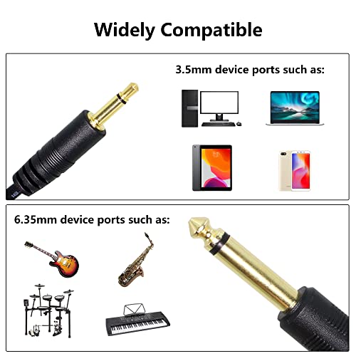 Riieyoca 1/8 până la 1/4 Cablu TS, placat cu aur 3,5 mm Mono Male la 6,35 mm Cablu audio masculin Mono pentru amplificator,