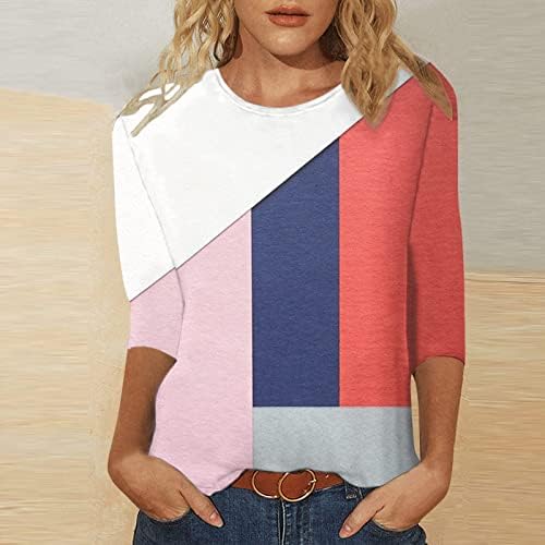 Vara 3/4 maneca tricou Geometric model de imprimare de Top pentru femei Trei sfert maneca pulover rotund gat Tee tricou