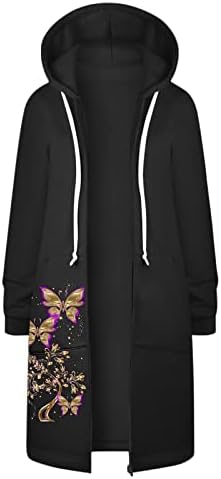 Femei Mid-lungime lung haina florale imprimare maneca lunga Casual fermoar cu glugă Despicare haina jacheta cald Plus Dimensiune