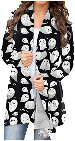 Cămăși pentru femei deschise pentru femei Cardigan lung Halloween imprimat ușor de bluză de șurubă casual casual