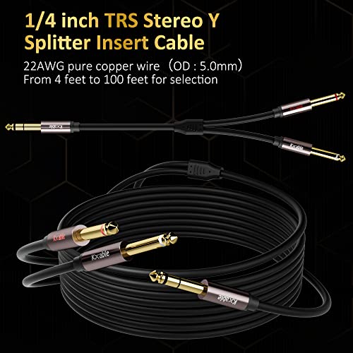 1/4 inch TRS stereo până la dual 1/4 inch y-splitter Inserați cablu audio, 6,35 mm masculin la 2x 6,35 mm masculin TS mono