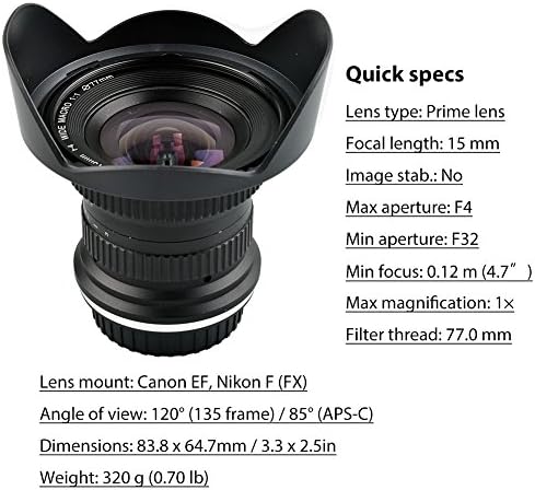 Lightdow 15mm f/4 1: 1 macro + unghi larg lentilă FF Prime pentru Canon EF Mount Digital SLR DSLR camere