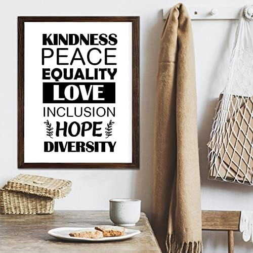 Citate motivaționale Placă cu semn de lemn încadrat, bunătate Pace Egalitate IUBIREA INCLUSIE Speranță Diversitate Semn din