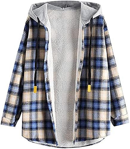 Jacheta de flanel pentru femei Fleece Buton căptușeală în jos, cămăși de flanelă de iarnă Plăci de carouri calde de iarnă bluze