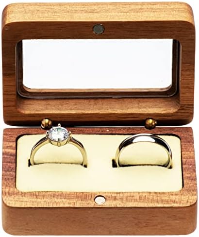 COSISO cutie de inel dublu de nuntă din lemn pentru propunere logodnă căsătorie cadou de ziua de naștere ceremonie de nuntă