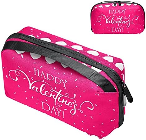 Carcasă cu carcasă pungă de turism USB Organizator de cablu USB Portofel cu fermoar Accesorii, Happy Valentines Day Pink
