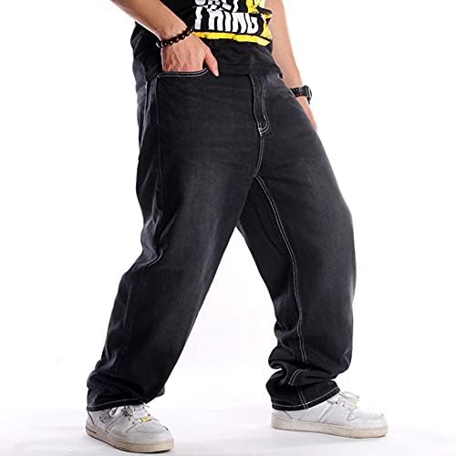 Ruiatoo bărbați Baggy Jeans Classic Classic Plain Relaxat Fit Hip Hop Pants Dance Black Jeans Denim
