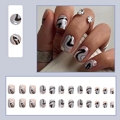 Apăsați pe unghii unghii false pătrate scurte cu sclipici Val colorat design nou lipici pe unghii unghii acrilice decorare