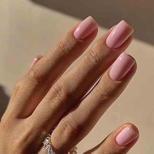 Enppode Pink Press pe unghii unghii false de lungime medie unghii acrilice pătrate lucioase pentru femei 24 buc / Set