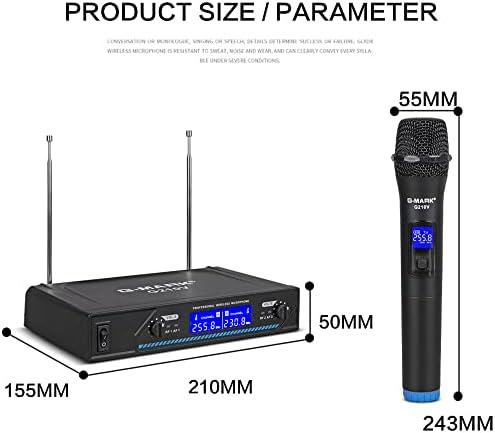 Microfon wireless G-Mark G210V, metal dual profesionist VHF Cordless MIC Sistem de microfon de mână pentru karaoke de acasă,