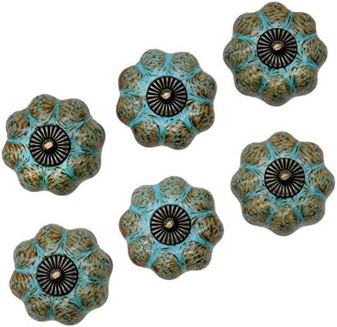 Butoane în stil european Mou, butoane de dovleac glazurat din ceramică mânere ale dulapului de epocă clasic, tracțiuni, albastru