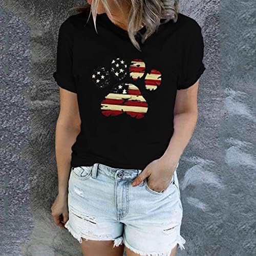 4 iulie Tricouri Tricouri pentru femei Tricouri Cu mânecă scurtă O-Neck American Flag Stripes Tricouri patriotice Tie-Dye
