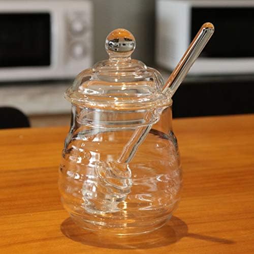 Upkoch Honey Pot Honeypot 250ml Honey Jar Dipper Set transparent de etanșare borcan de miere cu sticlă agitare capac tijă sirop