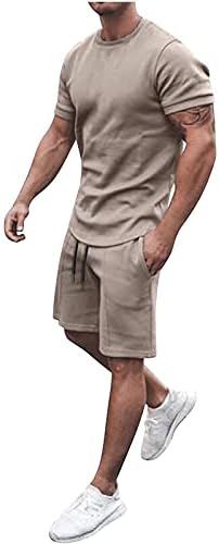 Men Tintafituri de vară 2 piese Fashion Casual Casual Solid Round Mușchi Cămașă și pantaloni scurți de plajă Set de trasee