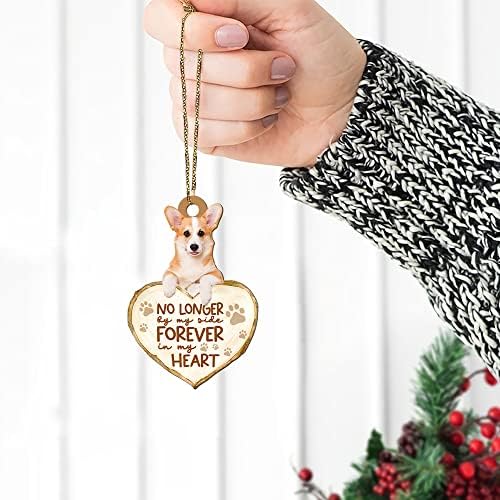 Ornament de Crăciun Memorial pentru câini din lemn Leventino, pentru totdeauna în inima mea Ornament de câine Corgi, cadou