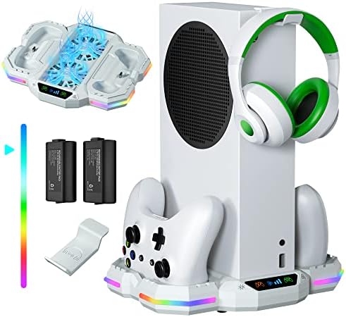 Suport ventilator de răcire Wiilkac pentru Xbox Series S cu bandă de lumină RGB, stație de încărcare dublă Accesorii pentru