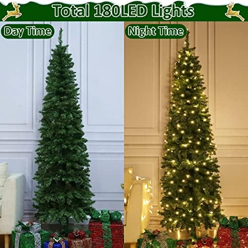 TURNMEON 6.5 Ft Prelit Crăciun copac decorare 8 moduri 180 LED lumini calde Plug în 680 ramură sfaturi articulat subțire creion