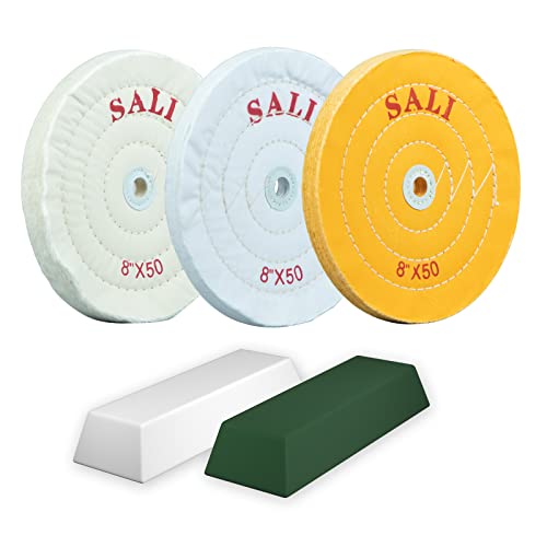 SALI 3 Pack lustruire roata pentru banc polizor polizare Roata 8 inch Galben-Grosier alb-mediu alb-fin pentru tampon polizor
