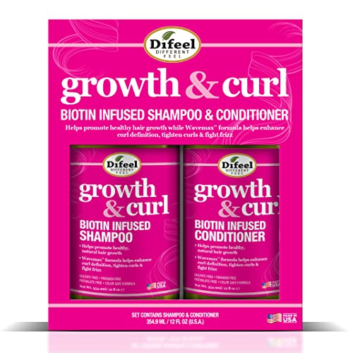 Difeel Growth and Curl Biotin Shampoo 12oz & amp; Conditioner 12oz 2-buc cutie cadou - șampon pentru păr creț și balsam pentru
