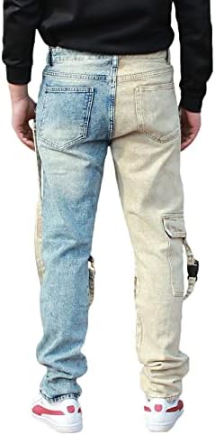 Nutriagee pentru bărbați Slim Fit Patchwork Jeans hip hop drept cu pantaloni din denim de marfă cu fermoar