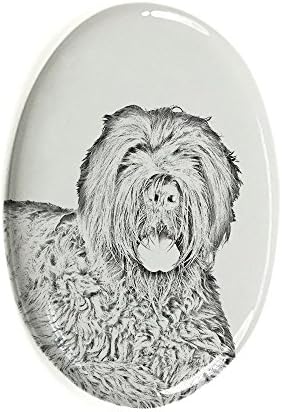 Terrier negru rusesc, piatră funerară ovală din plăci ceramice cu o imagine a unui câine
