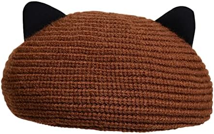 Femei Cat Ureche Culoare Bblocking Tricotat Beret Cald Lână Pălărie Artist Pălărie Mare Franceză Fan Sport Beanies