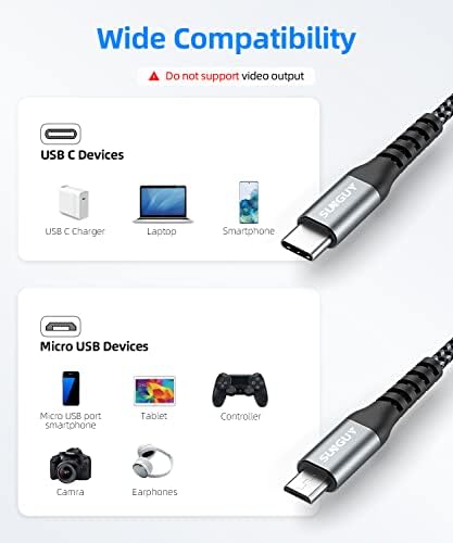 SUNGUY USB C la cablu Micro USB 1.5 FT, 2Pack scurt Tip C la cablu Micro USB Suport OTG Nailon împletit compatibil cu MacBook